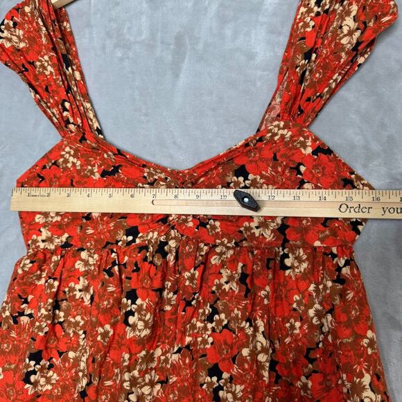 Free People Pattern Play Mini Dress Womens Small Orange Floral Linen Blend - Picture 8 of 12